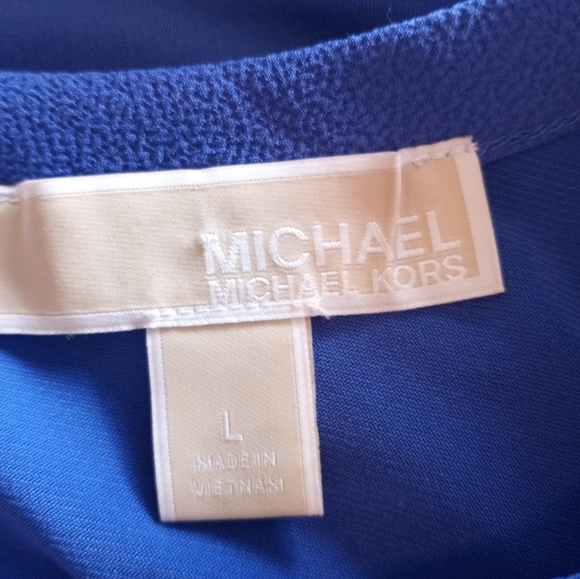 Micheal Kors Ruffle Flutter Sleeve Nautical Blue w Sheer Darker Cobalt Contrast - Picture 4 of 8